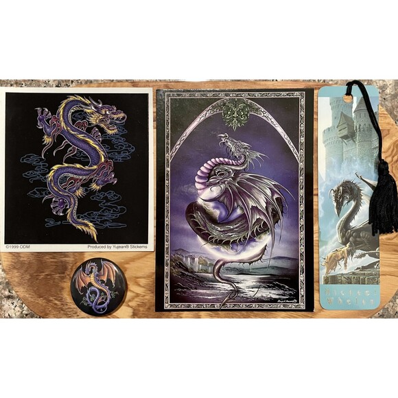 Dragon Mixed Lot - 15 Stickers Postcards Bookmarks Pin Fantasy Art - Picture 6 of 10